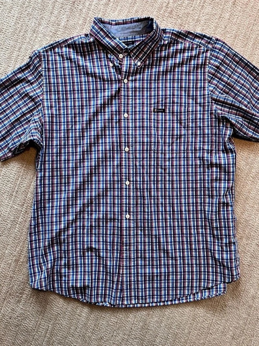 Chaps Men's Plaid Short Sleeve Shirt XXL Blue Red